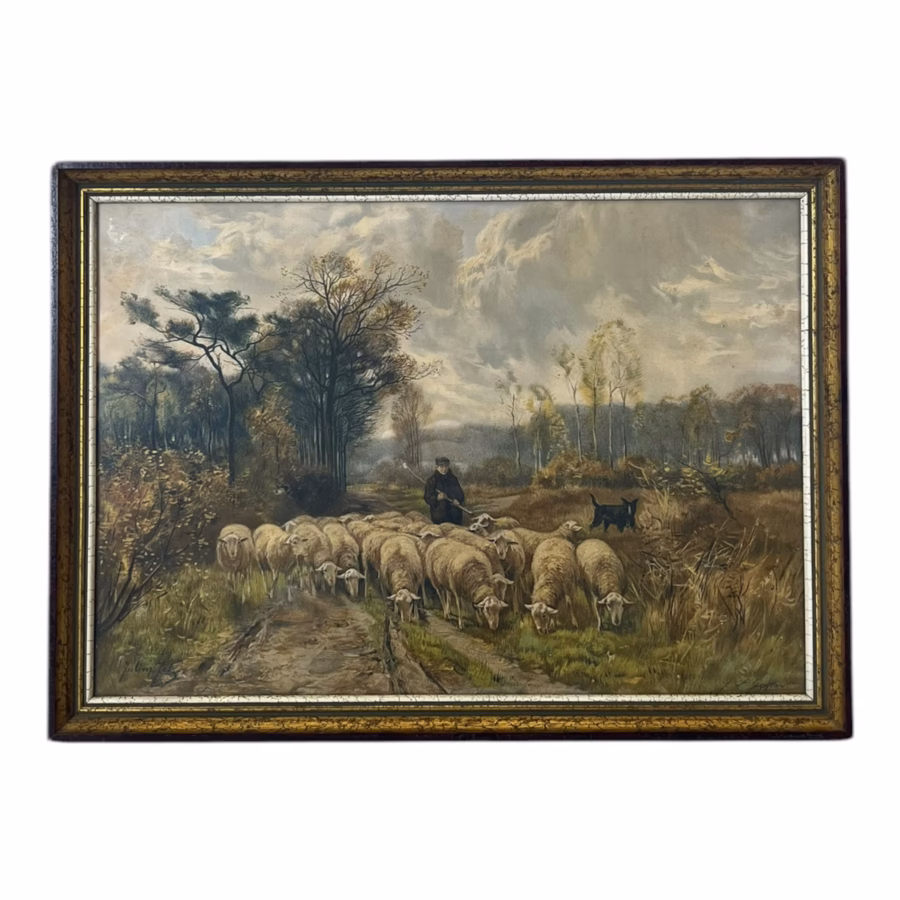 Tablou înrămat vintage Păstorul pe drumul de țară