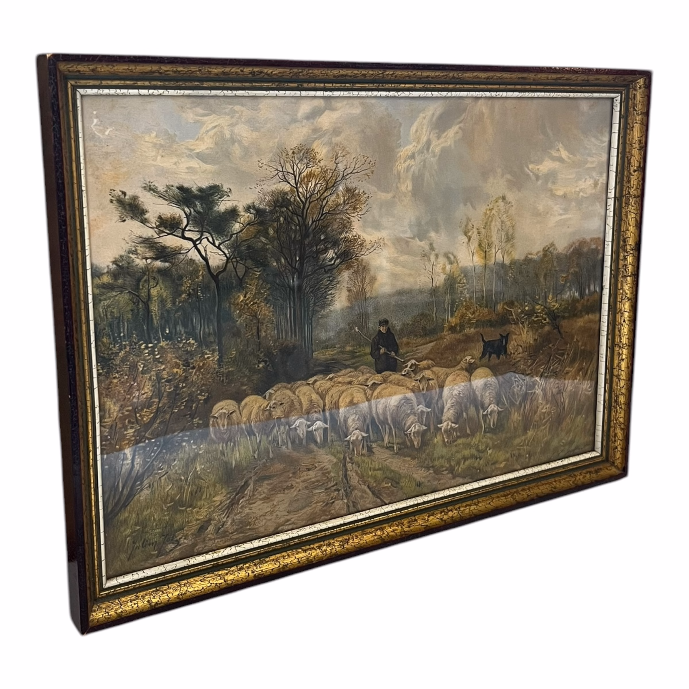 Tablou înrămat vintage Păstorul pe drumul de țară Decoratiuni