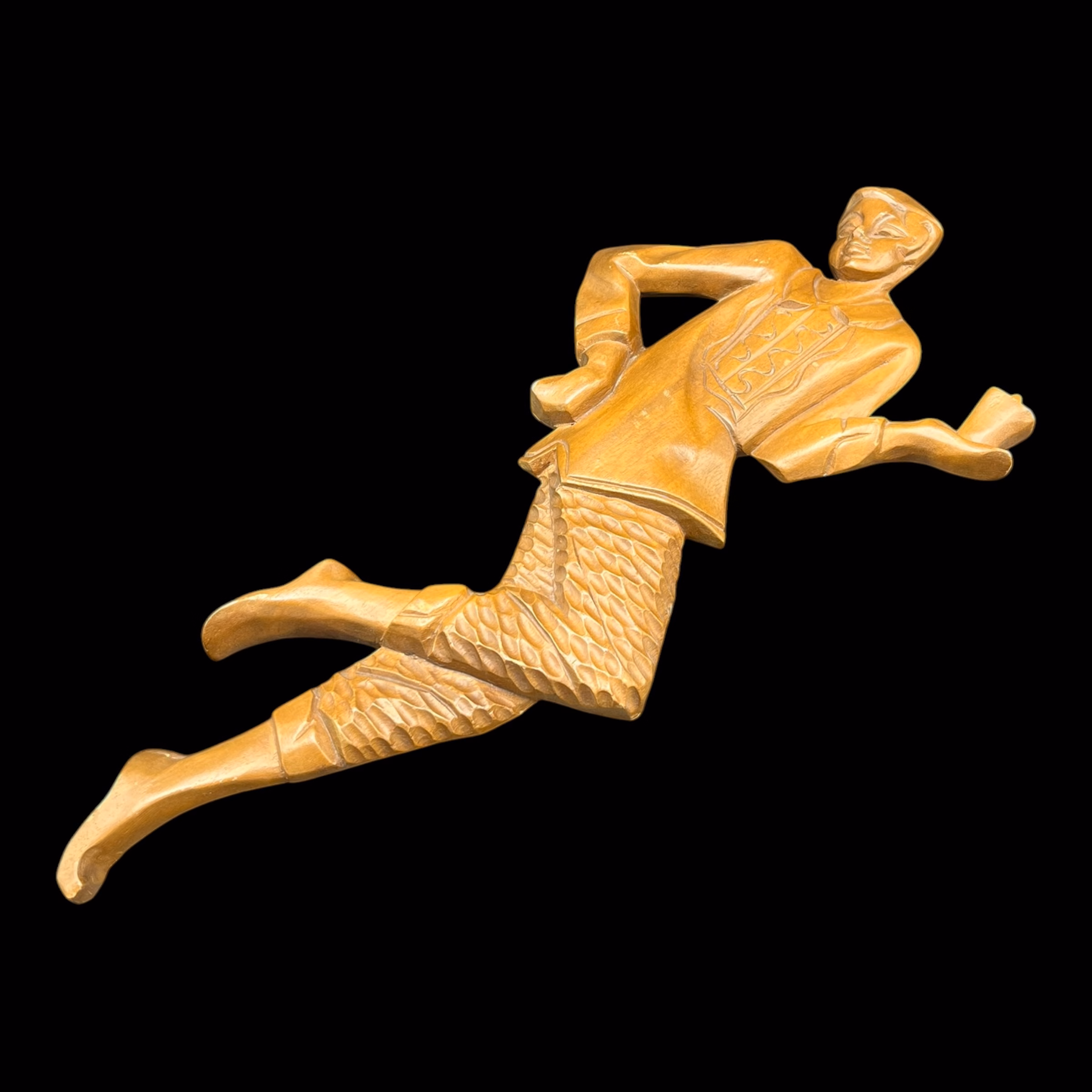 Sculptură de perete Art Deco din lemn sculptat reprezentând un dansator, cca. 1930 Decoratiuni