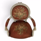 Fotoliu francez Louis XVI cu tapiserie florală originală, cca. 1900–1920 Mobilier