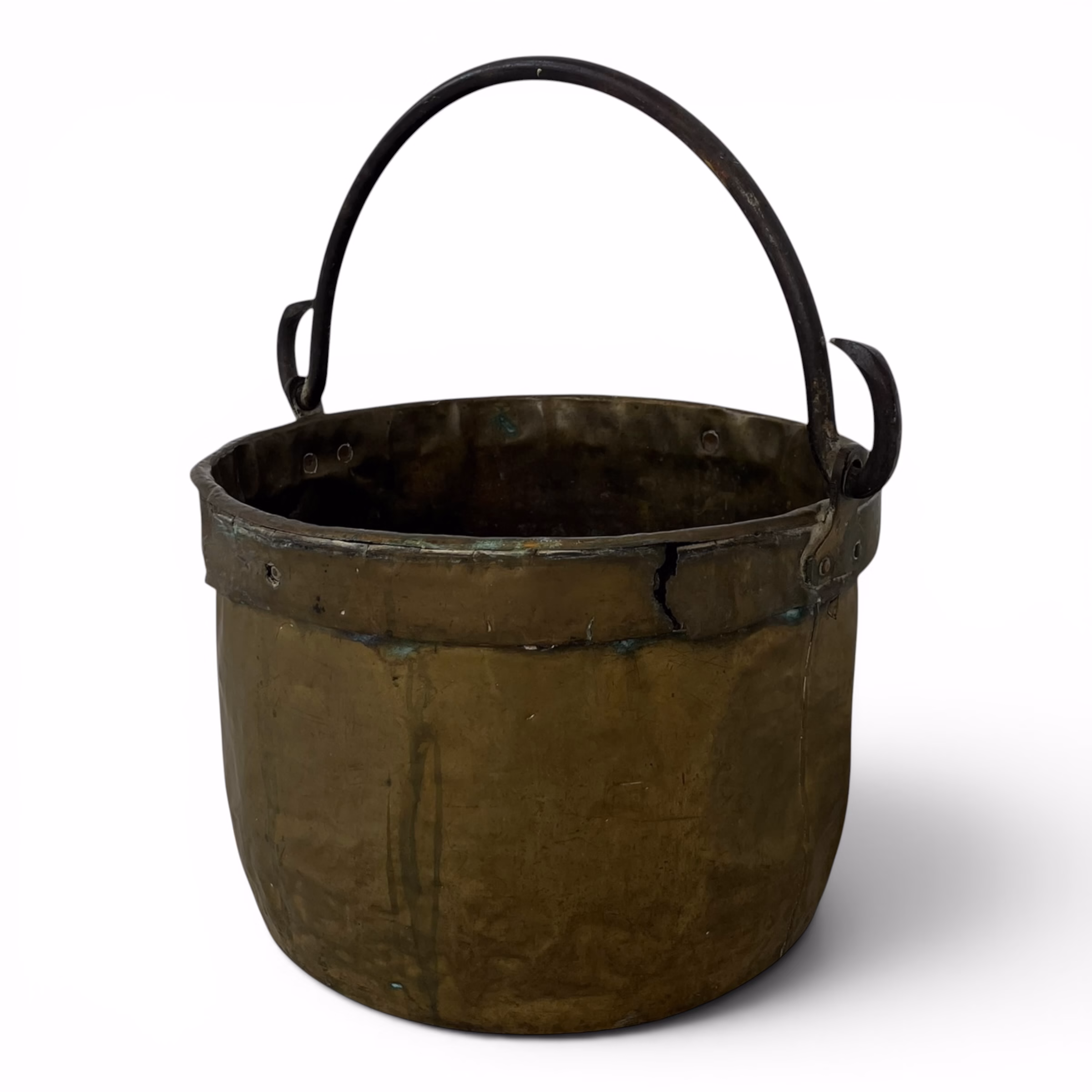 Căldare Antică din Alamă și Fier Forjat – Piesă Tradițională de Colecție, cca. 1900 Decoratiuni