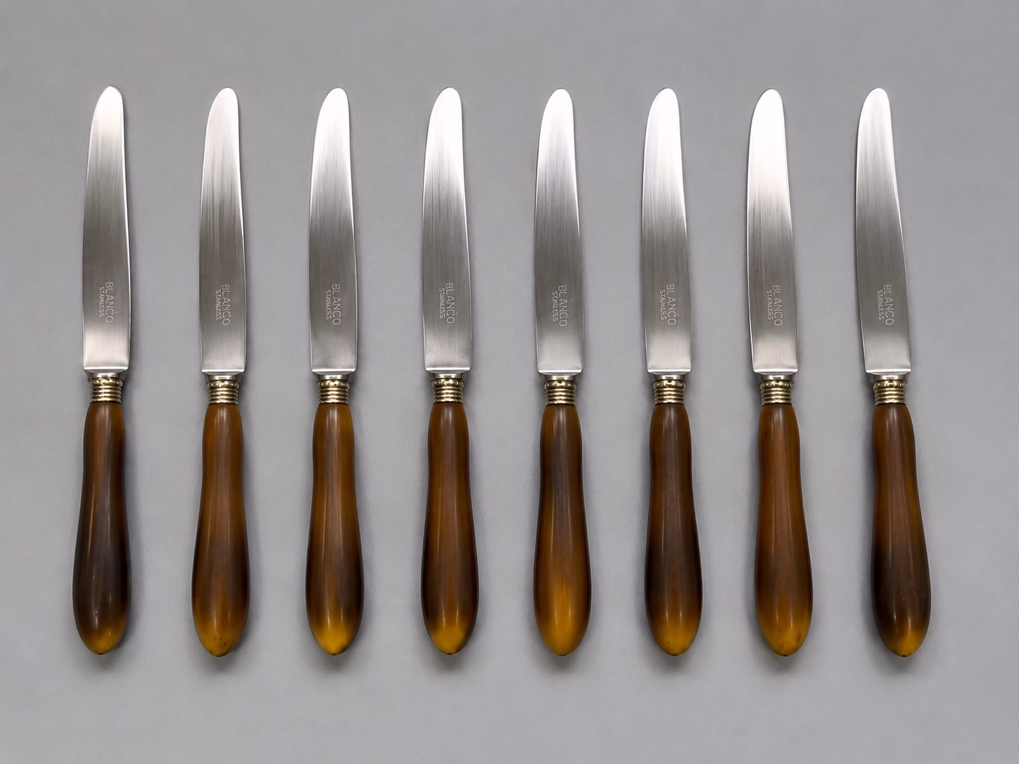 Set 8 cuțite vintage Blanco Stainless cu mânere aspect corn – cu husă textilă originală Cuțite pentru Servire