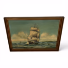 Tablou de Colecție – Marină Clasică cu Corabie în Largul Mării, Ulei pe Pânză, Semnat O. Mølskov 107x79cm Decoratiuni