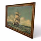 Tablou de Colecție – Marină Clasică cu Corabie în Largul Mării, Ulei pe Pânză, Semnat O. Mølskov 107x79cm Decoratiuni