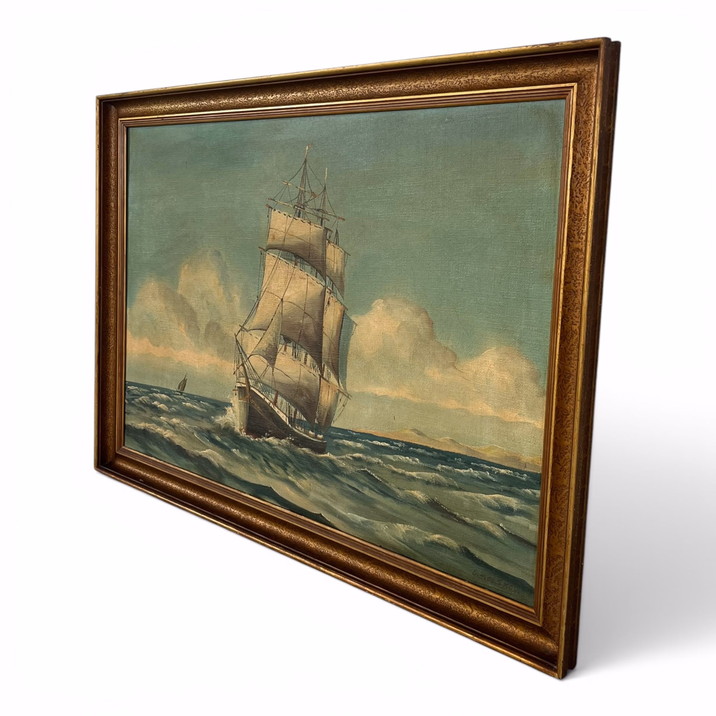 Tablou de Colecție – Marină Clasică cu Corabie în Largul Mării, Ulei pe Pânză, Semnat O. Mølskov 107x79cm Decoratiuni