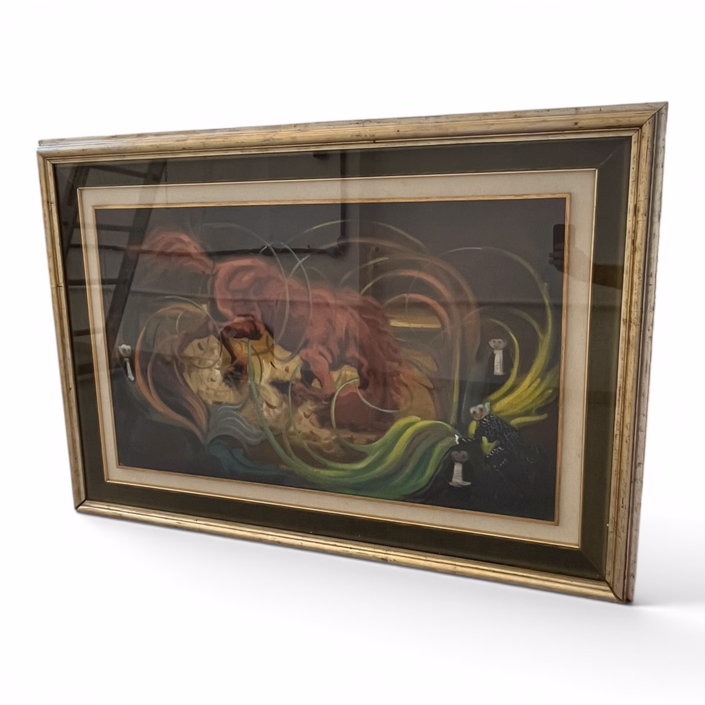 Tablou vintage de mari dimensiuni – Compoziție dinamică cu motiv ecvestru surrealist pe pânză 130x90cm Decoratiuni