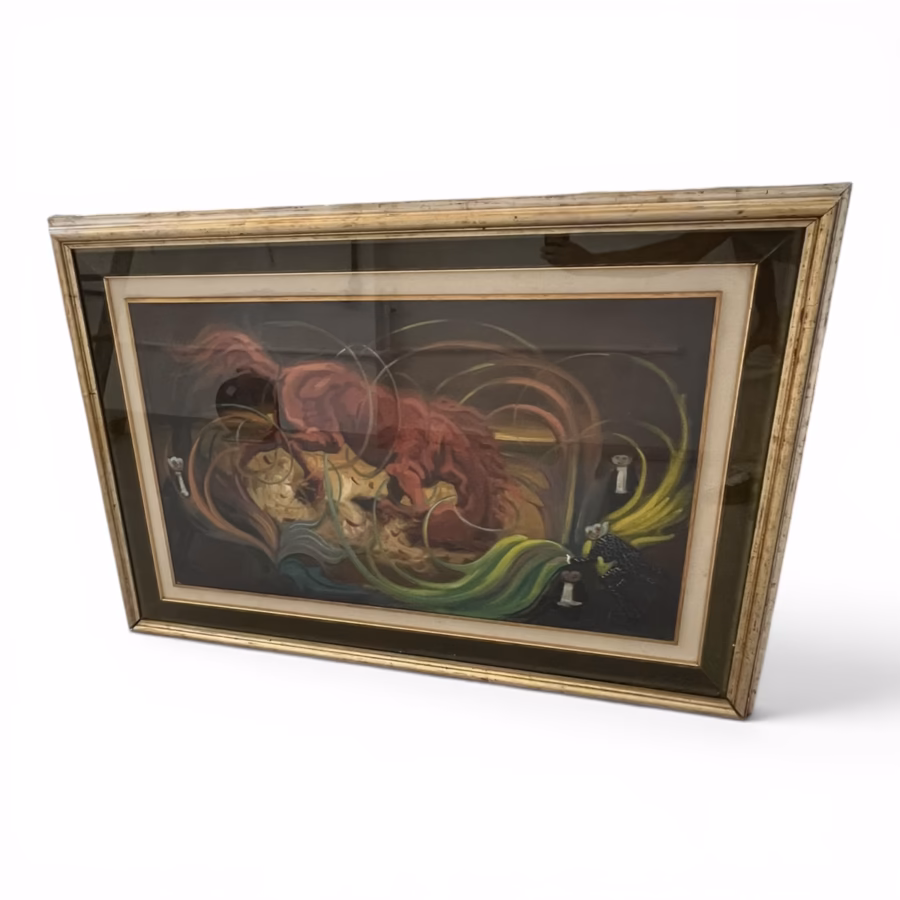 Tablou vintage de mari dimensiuni – Compoziție dinamică cu motiv ecvestru surrealist pe pânză 130x90cm