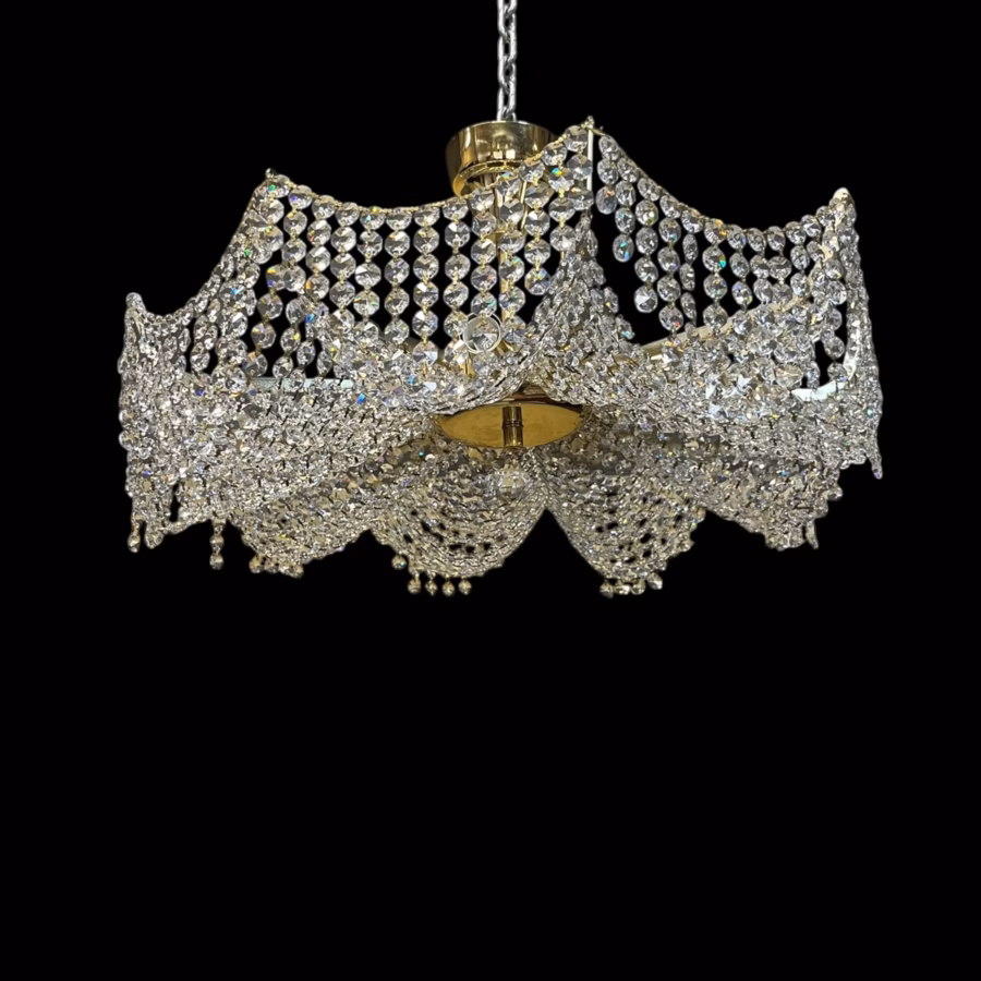 Candelabru din cristal Preciosa Bohemia – Republica Cehă, finisaj auriu, 9 becuri