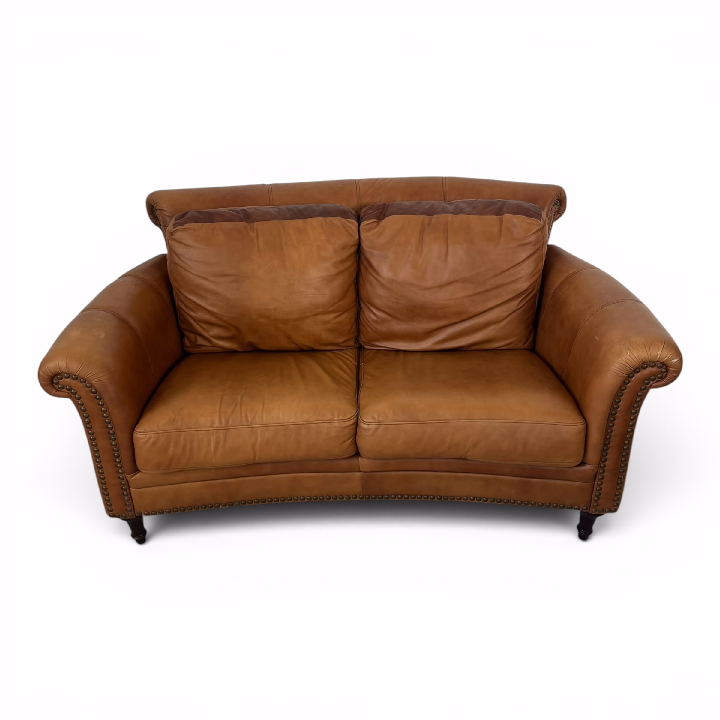 Canapea vintage din piele naturală maro coniac, 2 locuri, stil Chesterfield Canapele