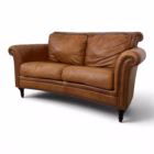 Canapea vintage din piele naturală maro coniac, 2 locuri, stil Chesterfield Canapele
