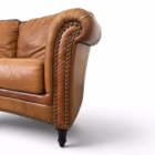 Canapea vintage din piele naturală maro coniac, 2 locuri, stil Chesterfield Canapele