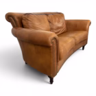 Canapea vintage din piele naturală maro coniac, 2 locuri, stil Chesterfield Canapele