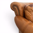 Canapea vintage din piele naturală maro coniac, 2 locuri, stil Chesterfield Canapele