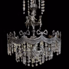 Candelabru Vintage din Metal Patinat cu Cristale și Figurine Cherubini Candelabre