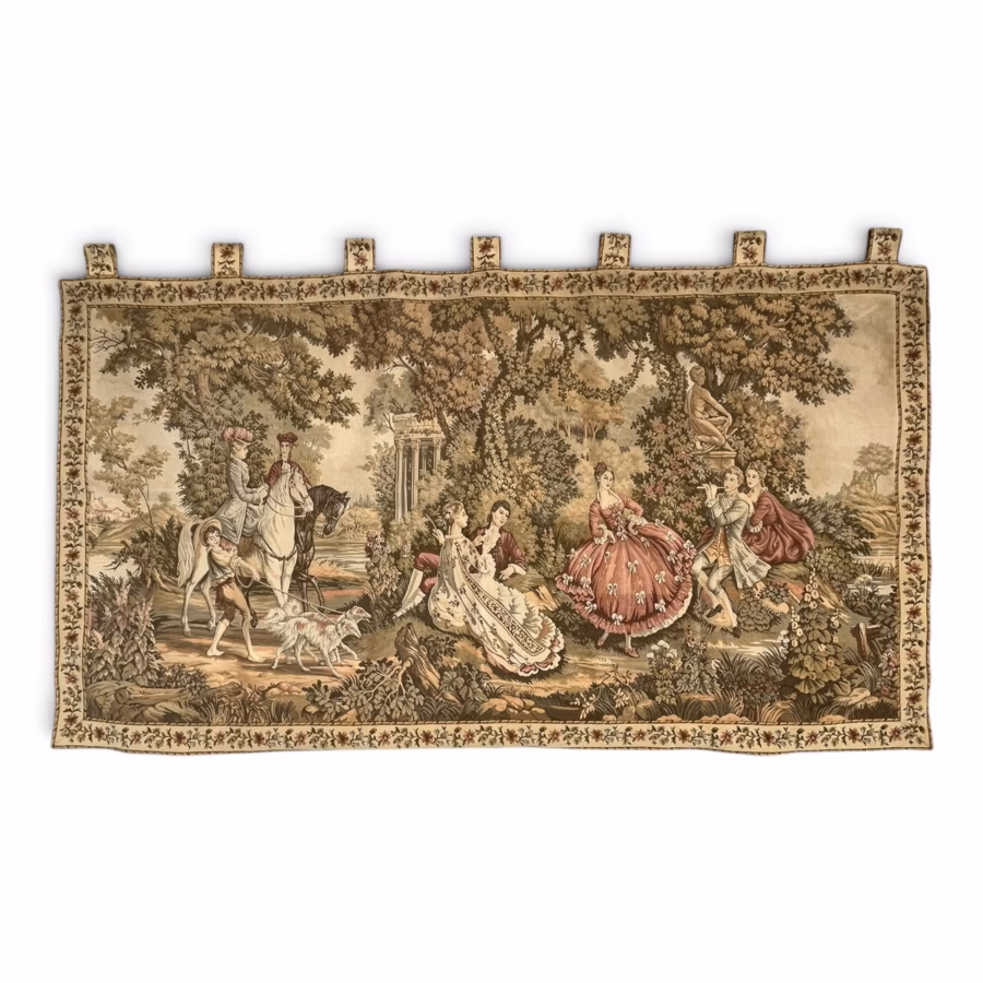 Tapiserie Murală Antică Decorativă cu Scenă Galantă de la Începutul Secolului al XX-lea