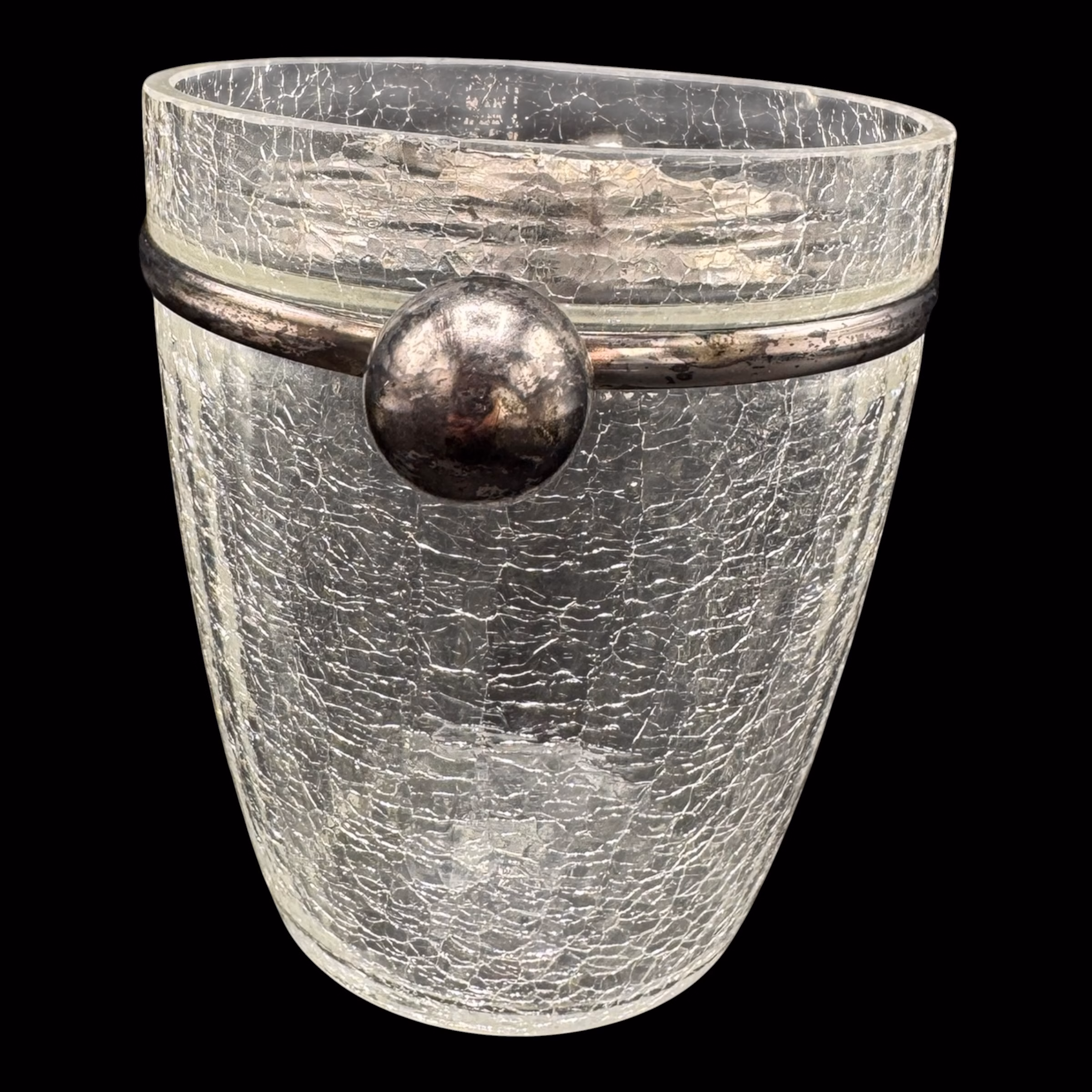 Frapieră Vintage din Sticlă Craquelé cu Mânere Sferice – Stil Mid-Century Barware Boluri