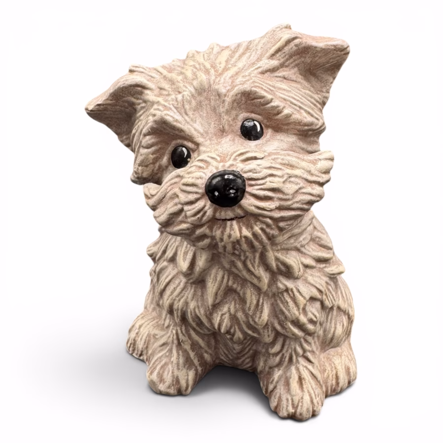 Cățeluș Vintage din Ceramică Teracotă – Stil Westie / Yorkshire Terrier