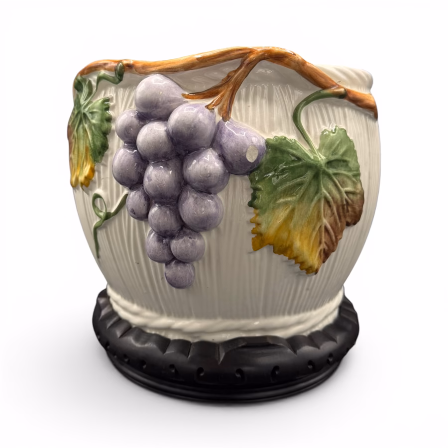 Ghiveci / Jardinieră vintage din ceramică cu decor în relief – Ciorchine de struguri