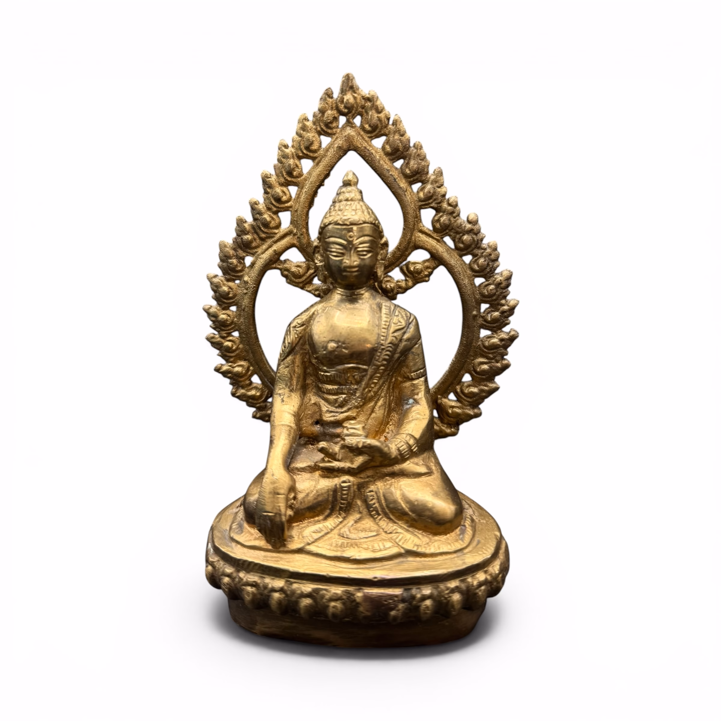 Statuetă vintage Buddha din alamă-bronz cu aureolă decorativă Diverse decorațiuni