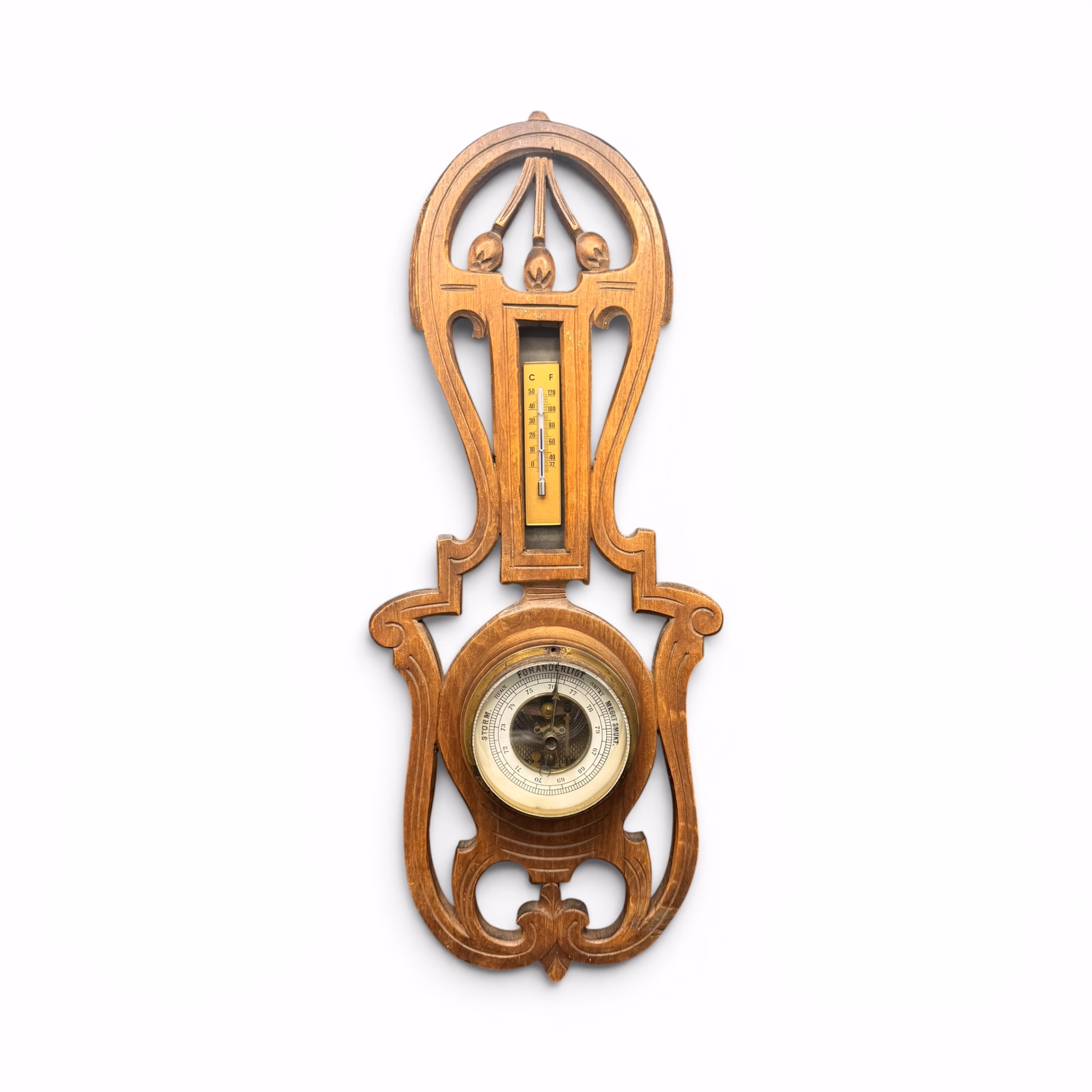 Barometru și Termometru de Perete, din Lemn Sculptat – Stil Art Nouveau / Jugendstil Decoratiuni