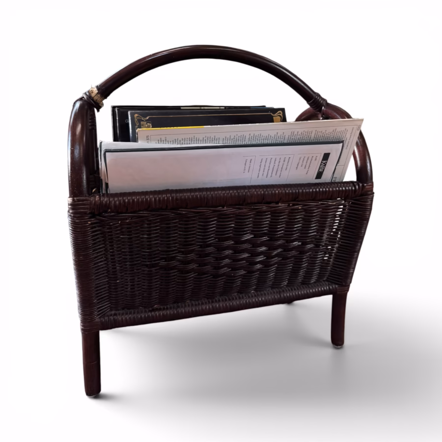 Suport Vintage pentru Reviste și Ziare, din Rattan și Răchită Împletită