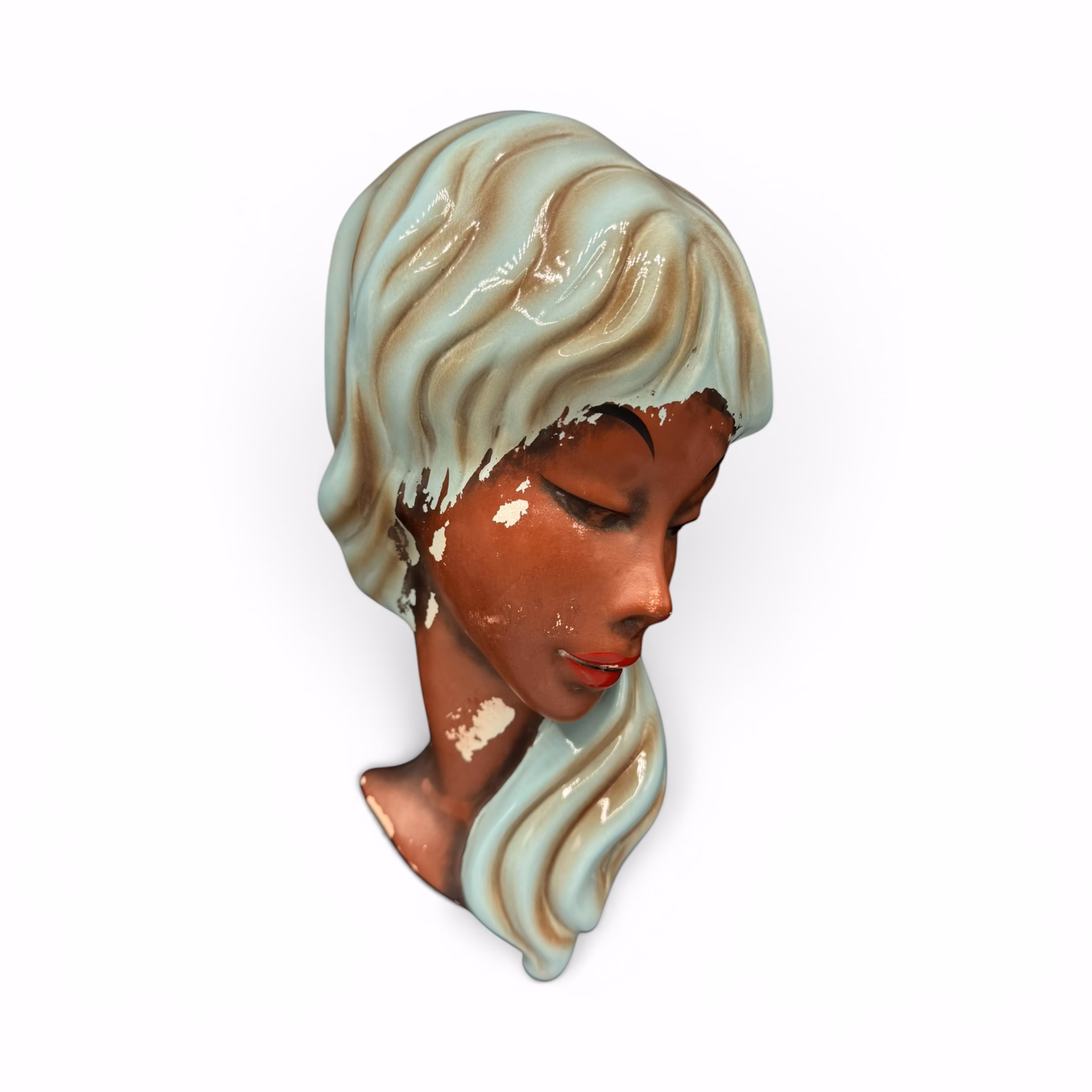 Mască decorativă vintage din ceramică smălțuită – Portret feminin Decoratiuni
