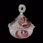 Bombonieră vintage din cristal fațetat cu capac – decor rubiniu gravat cu păsări Bomboniere