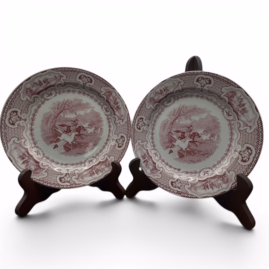 Set 2 farfurii decorative vintage P. Regout Maastricht „Wild Horse” – faianță olandeză
