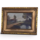 Tablou Vintage – Peisaj Rural European, Ulei pe Pânză, în Ramă Aurie din Lemn Decoratiuni