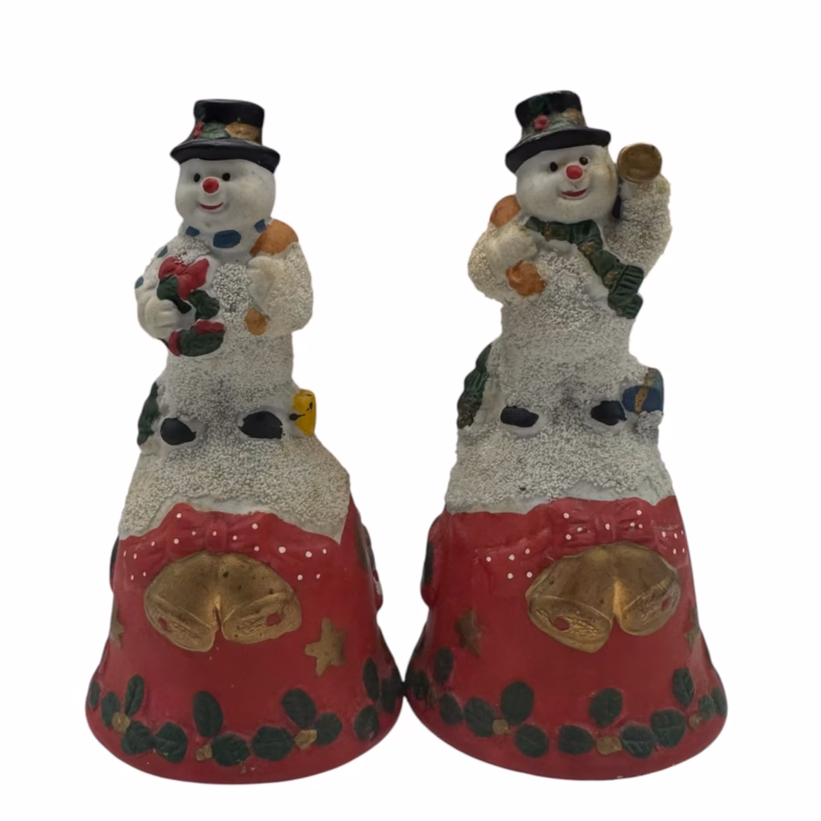 Set 2 Clopoței Decorativi Vintage de Crăciun – Oameni de Zăpadă cu Clopoței Aurii Decoratiuni Magazin de mobila decoratiuni si corpuri de iluminat vintage Set 2 Clopoței Decorativi Vintage de Crăciun – Oameni de Zăpadă cu Clopoței Aurii
