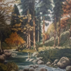 Tablou- Peisaj de toamnă: Râu în pădure – Pictură în ulei pe pânză, Decoratiuni