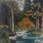 Tablou- Peisaj de toamnă: Râu în pădure – Pictură în ulei pe pânză, Decoratiuni