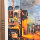 Tablou vintage cu scenă portuară nocturnă – vas cu pânze Decoratiuni