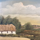 Tablou Vintage pictat în ulei pe p Peisaj Rural cu Moară de Vânt de mari dimensiuni Decoratiuni