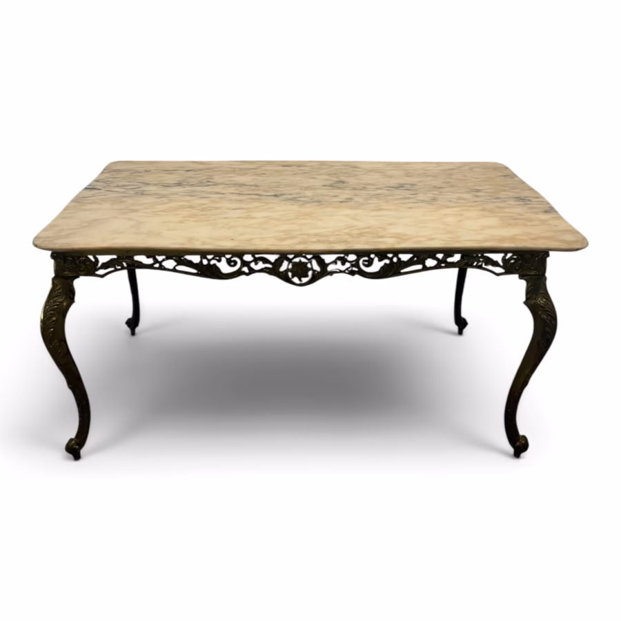 Măsuță de Cafea Vintage Stil Rococo din Bronz Masiv cu Blat din Marmură Naturală