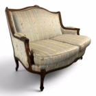 Canapea vintage / anticar din lemn masiv cu tapițerie din mătase dungată și imprimeu floral, stil clasic Louis XV / Ludovic al XV-lea Articole de colecție