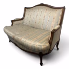 Canapea vintage / anticar din lemn masiv cu tapițerie din mătase dungată și imprimeu floral, stil clasic Louis XV / Ludovic al XV-lea Articole de colecție