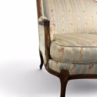 Canapea vintage / anticar din lemn masiv cu tapițerie din mătase dungată și imprimeu floral, stil clasic Louis XV / Ludovic al XV-lea Articole de colecție