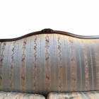 Canapea vintage / anticar din lemn masiv cu tapițerie din mătase dungată și imprimeu floral, stil clasic Louis XV / Ludovic al XV-lea Articole de colecție