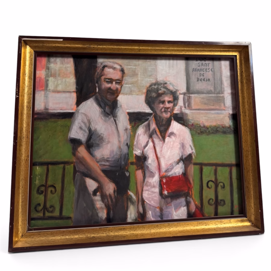 Pictură în Ulei pe Pânză – Portret de Familie în Peisaj Urban / „Duc Sant Francesc de Borja”