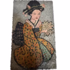 Tablou Vintage din Mozaic de Pietricele – „Geișă cu Evantai”, Artă Reliefată, 1960-1970 Decoratiuni