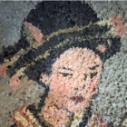 Tablou Vintage din Mozaic de Pietricele – „Geișă cu Evantai”, Artă Reliefată, 1960-1970 Decoratiuni