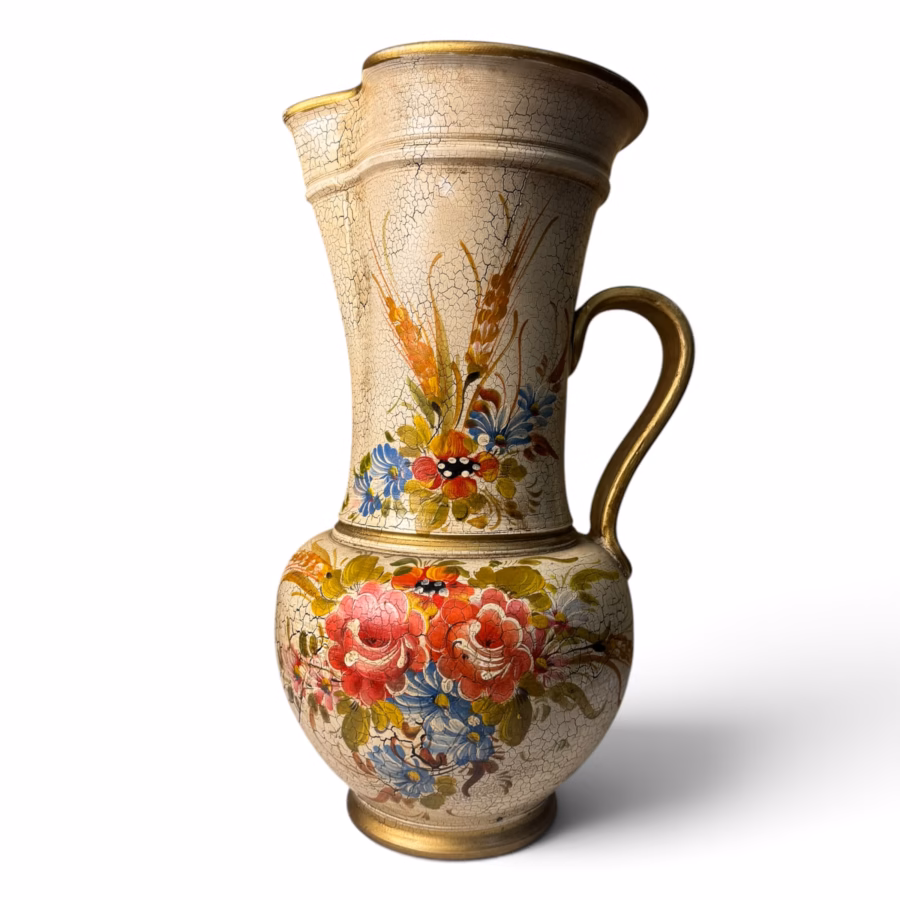 Ulcior/Vază Decorativ din Ceramică Glazurată, Pictat Manual cu Motive Florale și Efect Craquelé