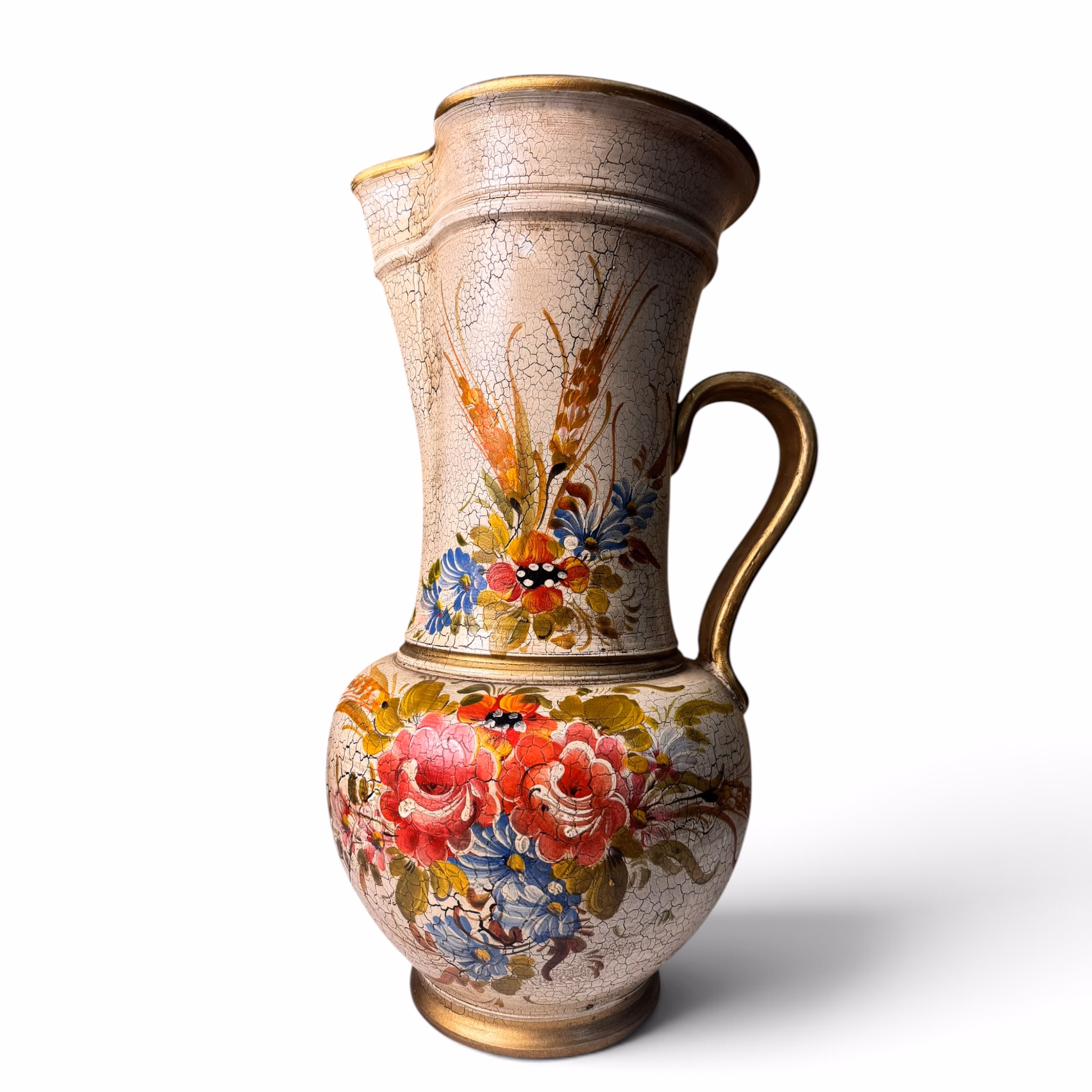 Ulcior/Vază Decorativ din Ceramică Glazurată, Pictat Manual cu Motive Florale și Efect Craquelé Vaze