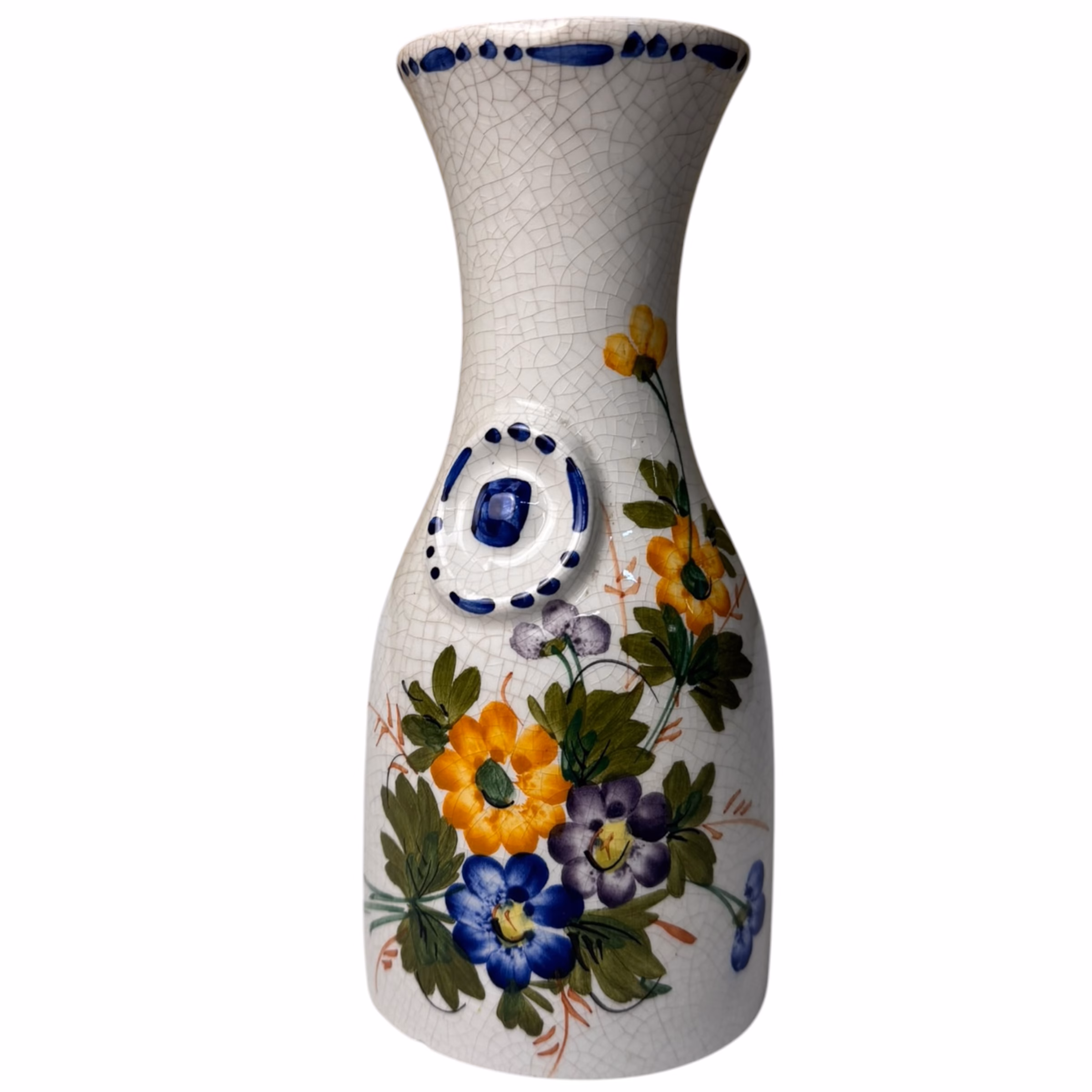 Vază vintage din ceramică pictată manual cu flori – V. Bassano, Italia, cca. 1970–1980 Vaze