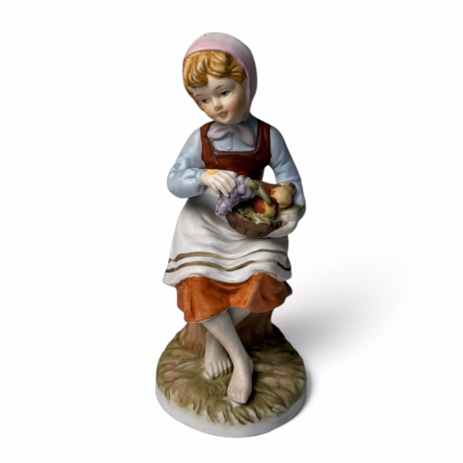 Bibelou Porțelan Capodimonte – Fetiță cu Coș de Fructe (Stil Vintage Capodimonte)