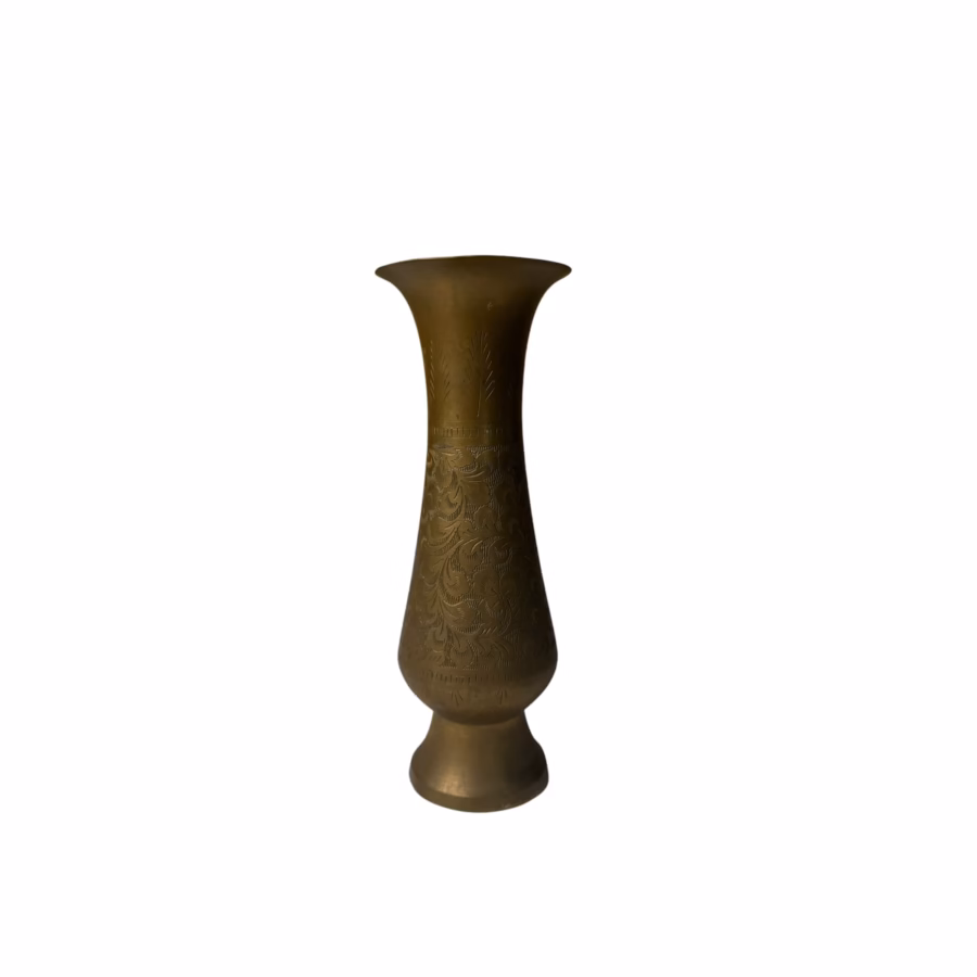Vază Vintage din Alamă Gravată Manual – Obiect Decorativ Oriental