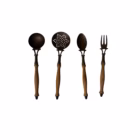 Set Vintage de 4 Utensile pentru Bucătărie – Bronz/Alamă și Mânere din Lemn Tacamuri