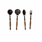 Set Vintage de 4 Utensile pentru Bucătărie – Bronz/Alamă și Mânere din Lemn Tacamuri