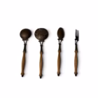 Set Vintage de 4 Utensile pentru Bucătărie – Bronz/Alamă și Mânere din Lemn Tacamuri